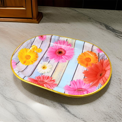 Plastic Serving Tray – Floral Design & BPA-Free – close-up