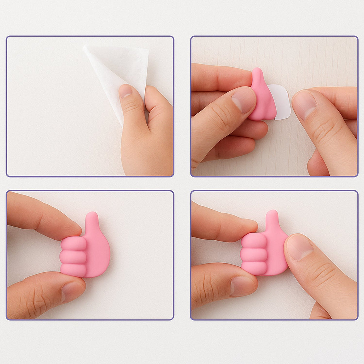 Hand-Shaped Wall Clip Holder – Pink Silicone Cable Organizer – close-up