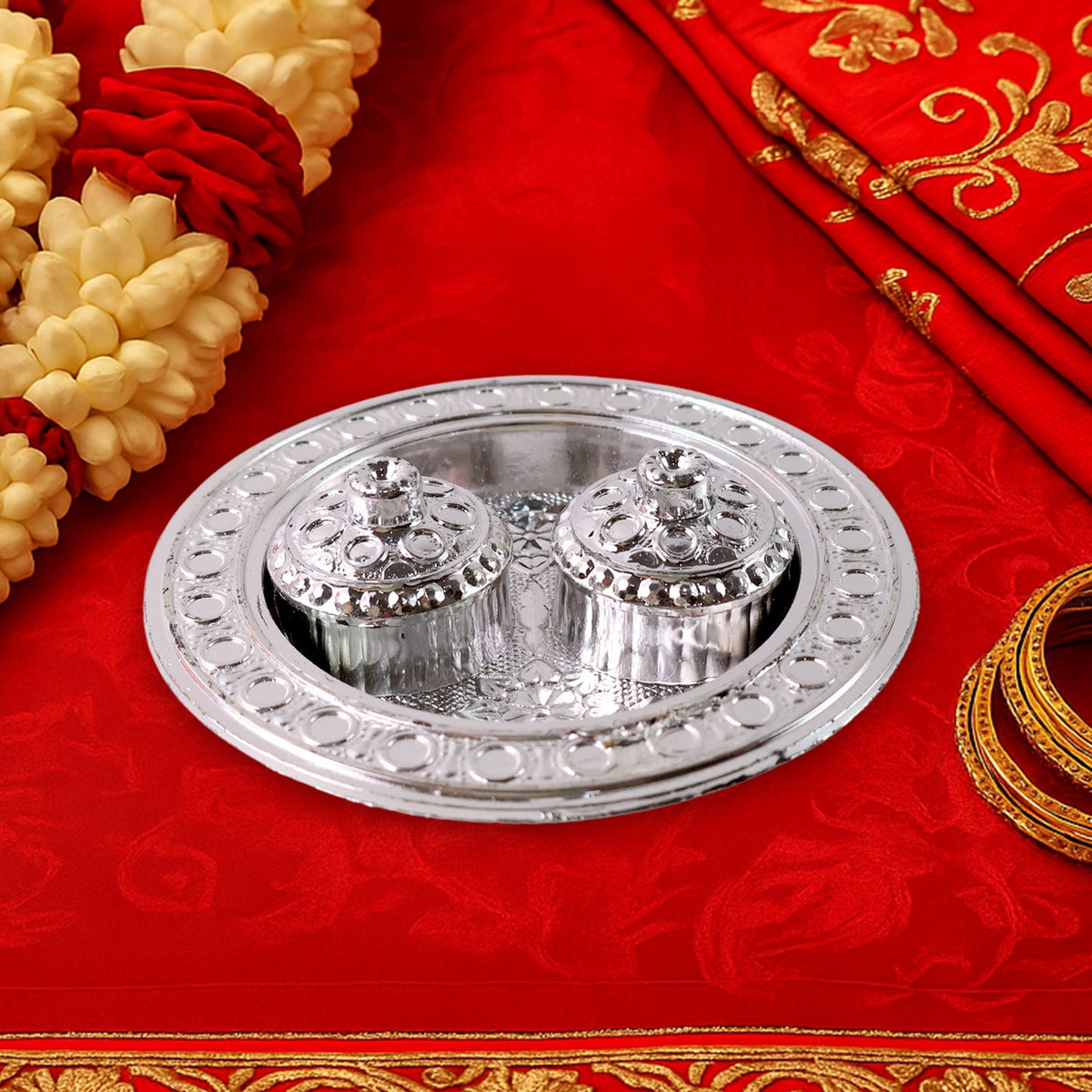 Kumkum Thali Holder – Small Round Puja Plate – view 6