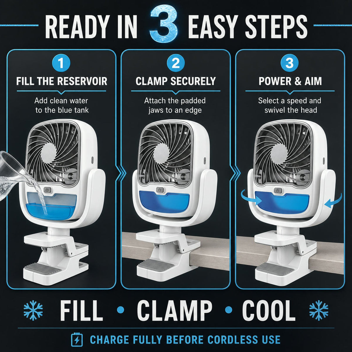 Portable Air Cooler – 3-Speed USB Rechargeable Fan – view 8