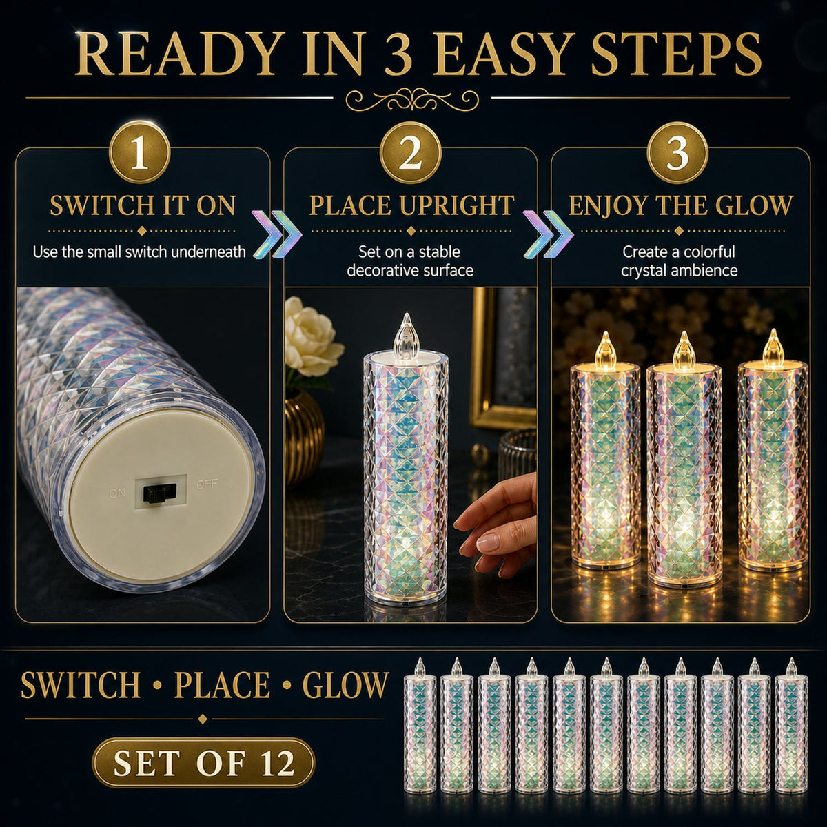 LED Tealight Candles – 12 Pack Flameless Diwali Lights – view 8