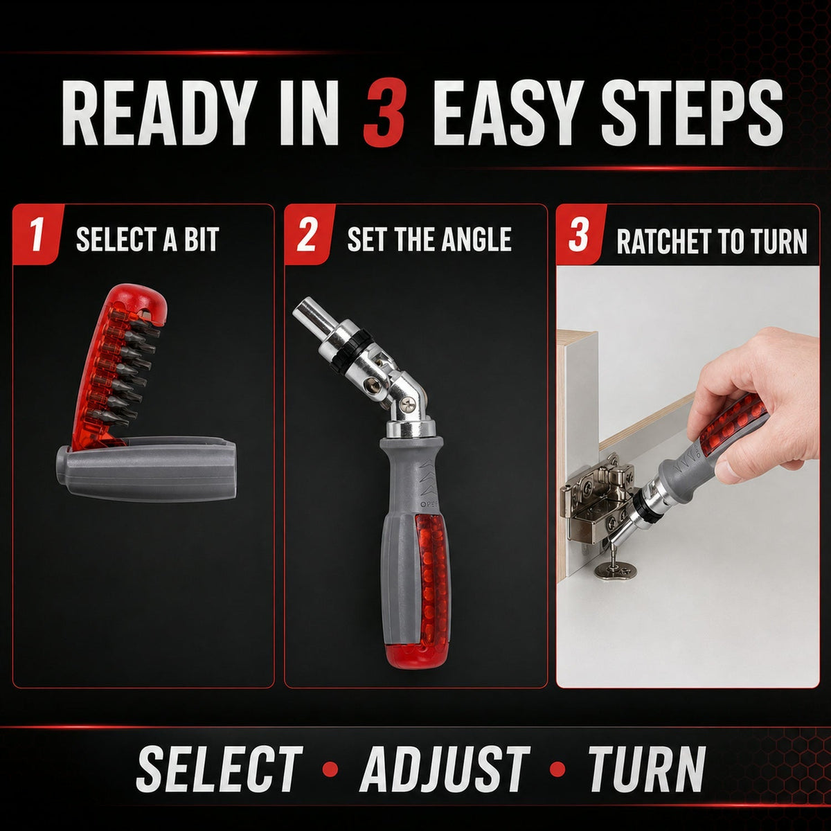Ratchet Screwdriver set – Adjustable Angle & 20 Bits – alternate view
