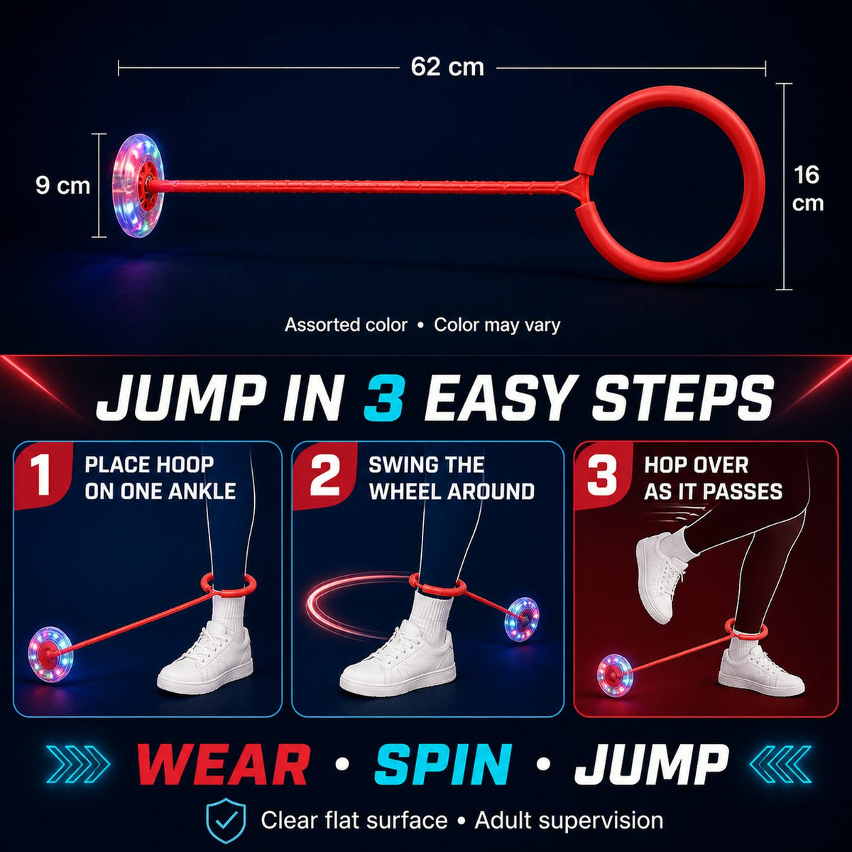 LED Jumping Ring for Kids – Flashing Ankle Skip Ball – view 11