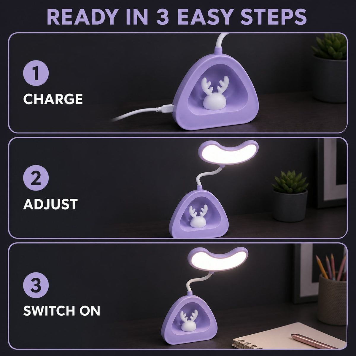 LED Desk Light – Eye-Caring USB Rechargeable Lamp – close-up