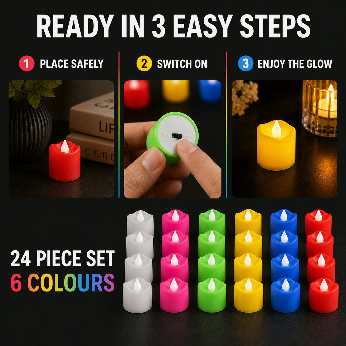 LED Tealight Candles – 24 pcs Multicolor – view 9