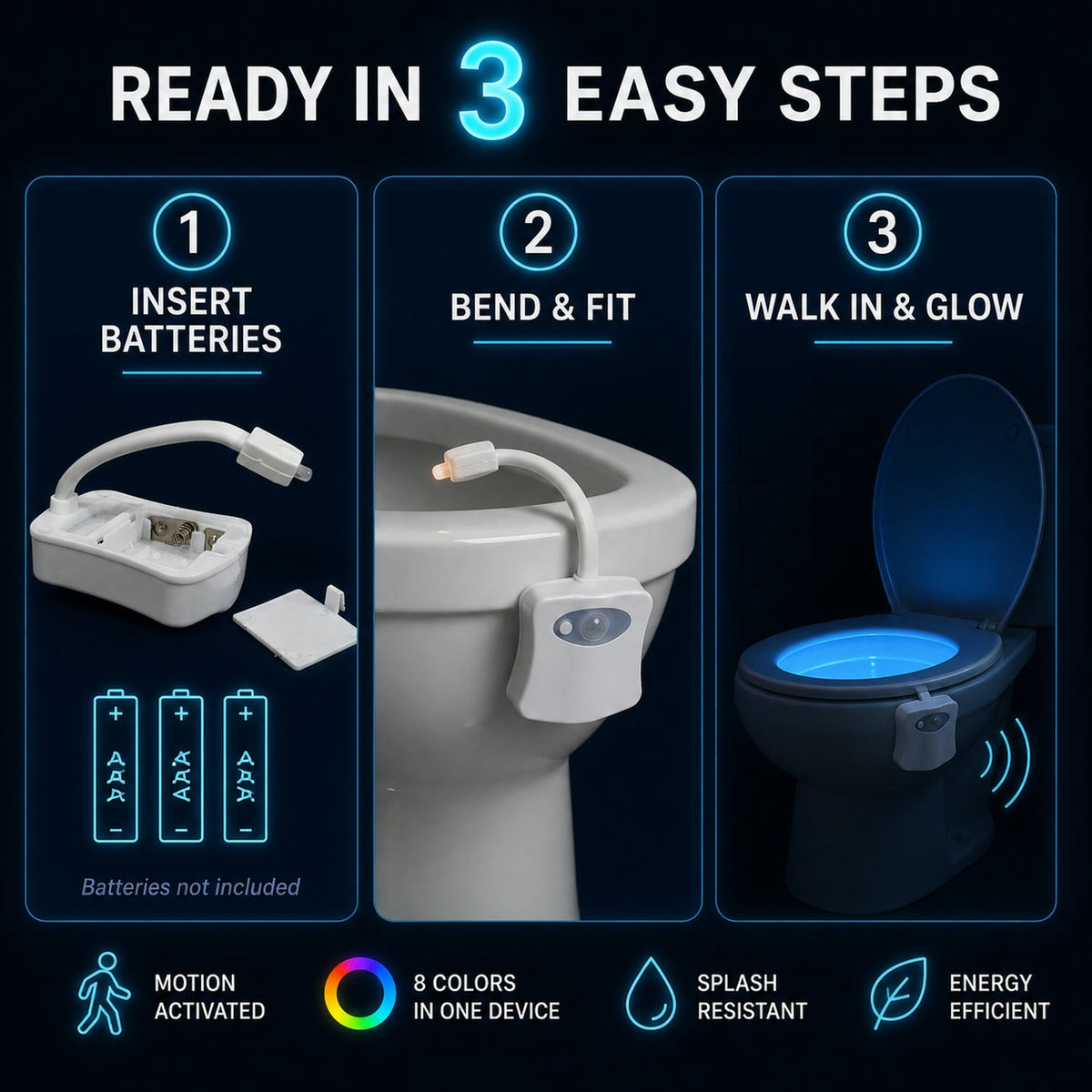 LED Toilet Bowl Light – Motion Sensor, 8 Colours – view 11