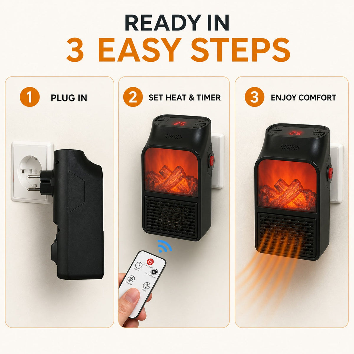 Electric Fireplace Heater – Realistic LED Flame – view 12