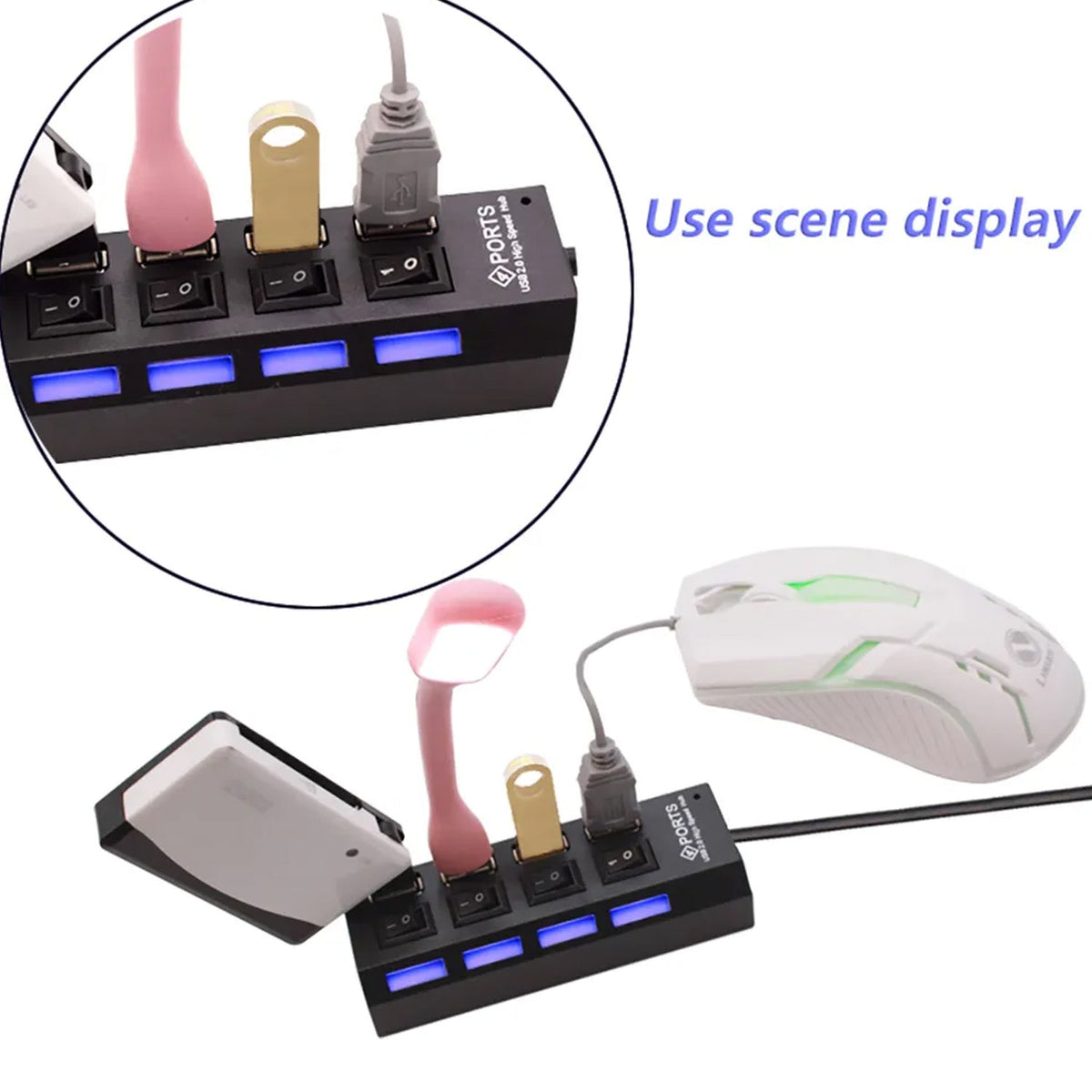 4 Port USB Hub – High-Speed 2.0 Splitter with Switches – view 6