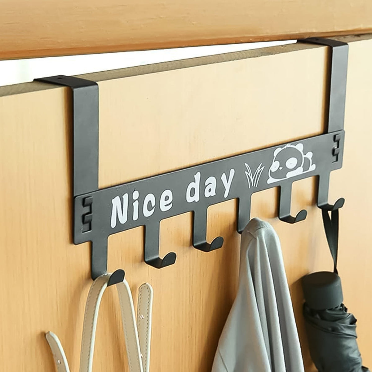 Carbon Steel Over Door Hook Rack – Heavy-Duty 6 Hooks, Black – view 6