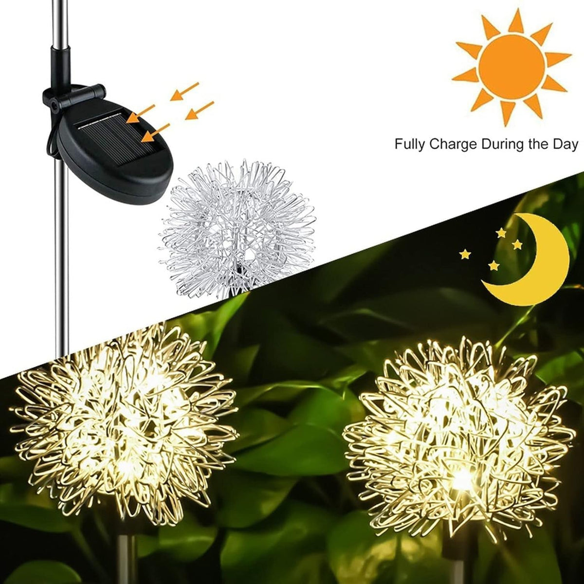 Solar Powered Dandelion Garden Lights – 2 pc Multicolor LEDs – view 6