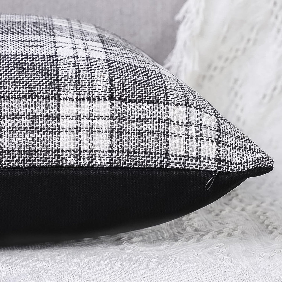 Leather & Cotton Pillow Covers – 23x22 inch set of 2 – close-up