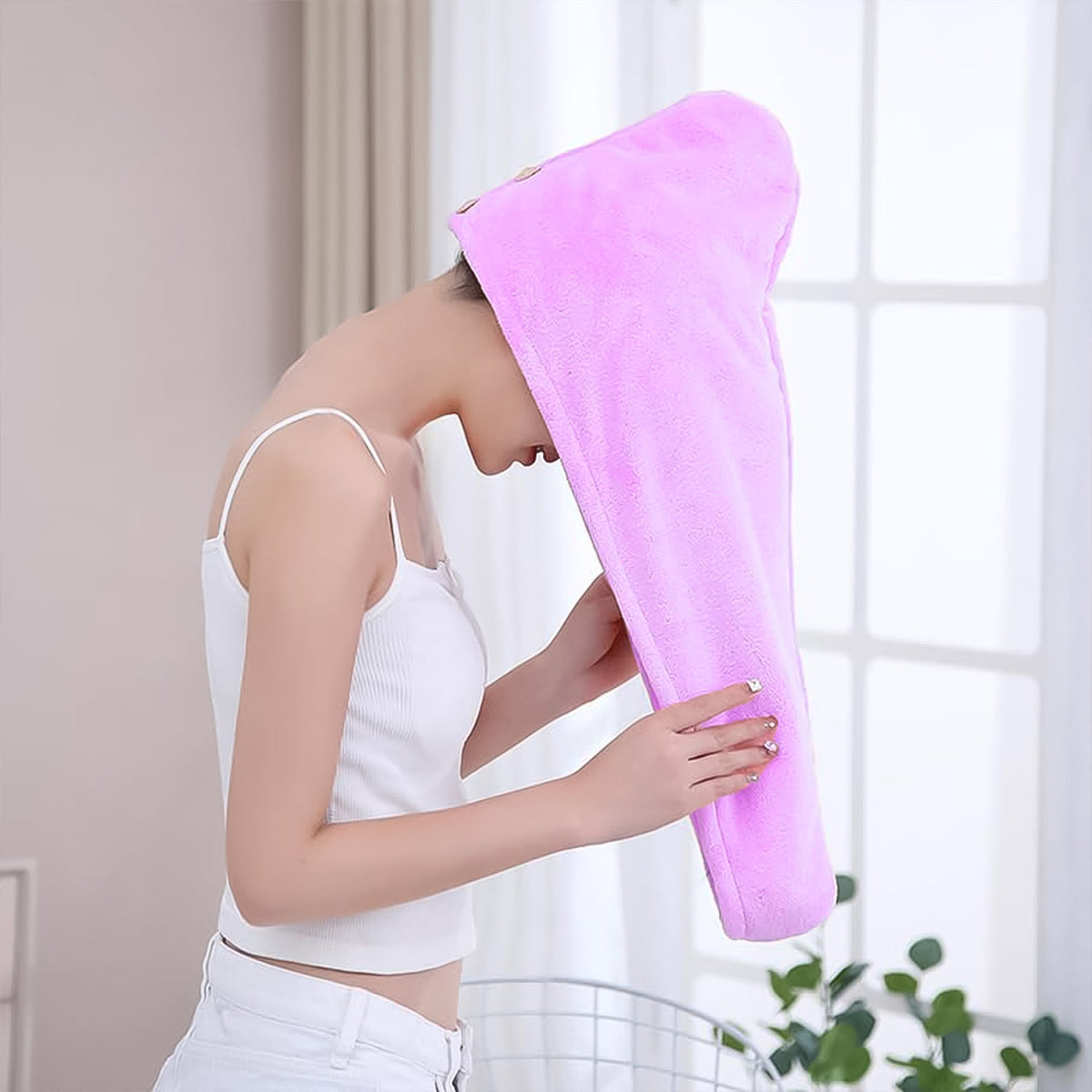 Quick Dry Microfiber Hair Wrap Turban with Button Fastening – close-up
