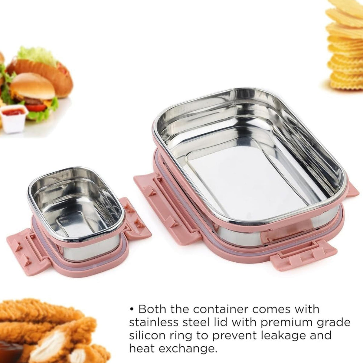 Stainless Steel Lunch Box – Leak-Proof 2PC set – close-up