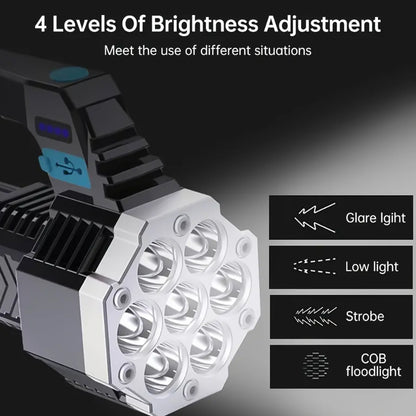 Rechargeable LED Flashlight – Portable 7-LED COB Torch – close-up
