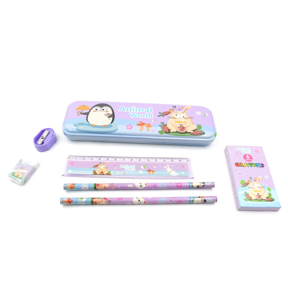 Stationery Kit for Kids – 12 pc Metal Pencil Box set – alternate view