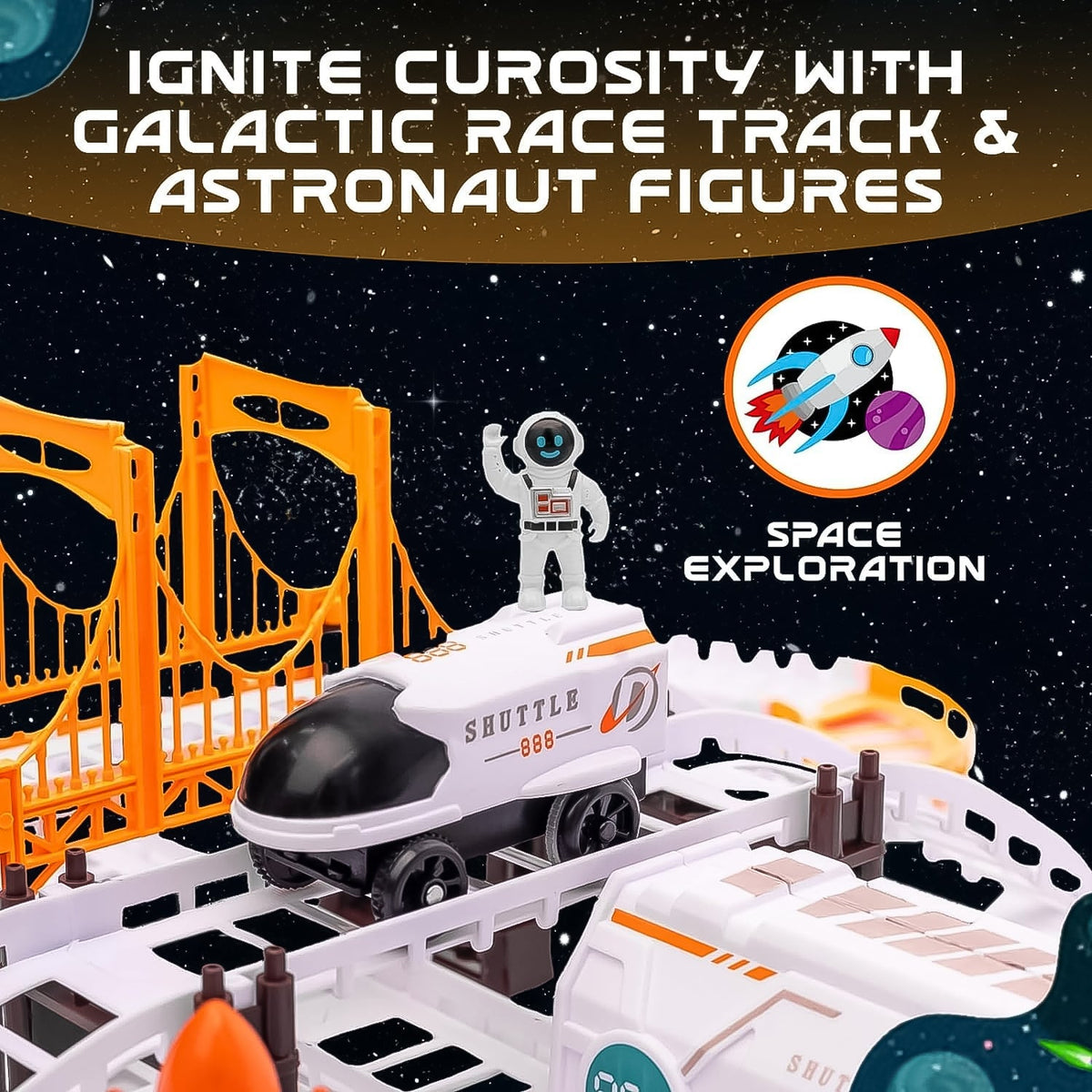 Space Race Track set – Kids Cosmic Adventure Toy – close-up