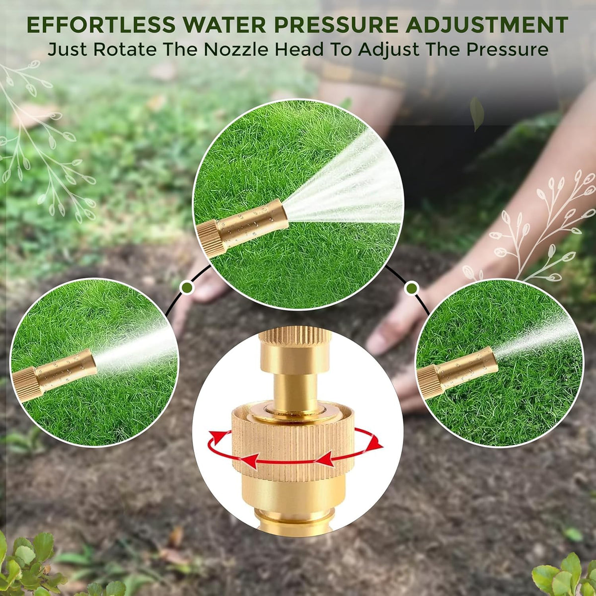 Heavy Duty Brass Garden Hose Nozzle – Adjustable Water – detail view