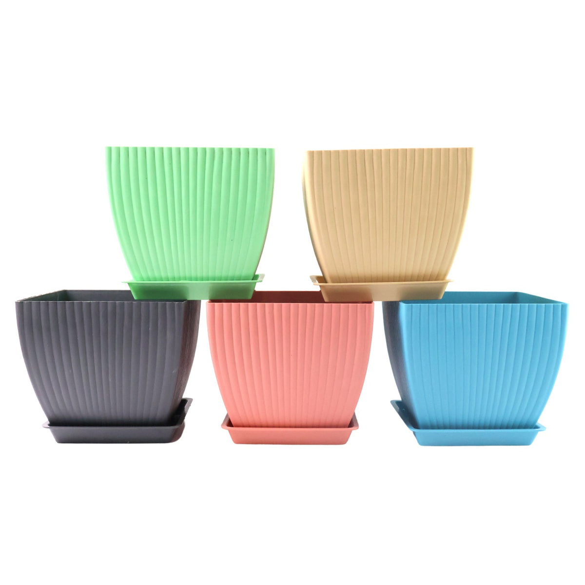 Square Plastic Flower Pots set of 5 – Durable Lightweight – alternate view
