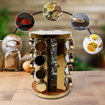 Rotating Spice Rack – LED Illuminated, 16 Jars, Golden – view 6