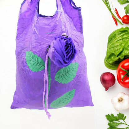 Foldable Shopping Bag – Rose Design Reusable Eco Tote – detail view