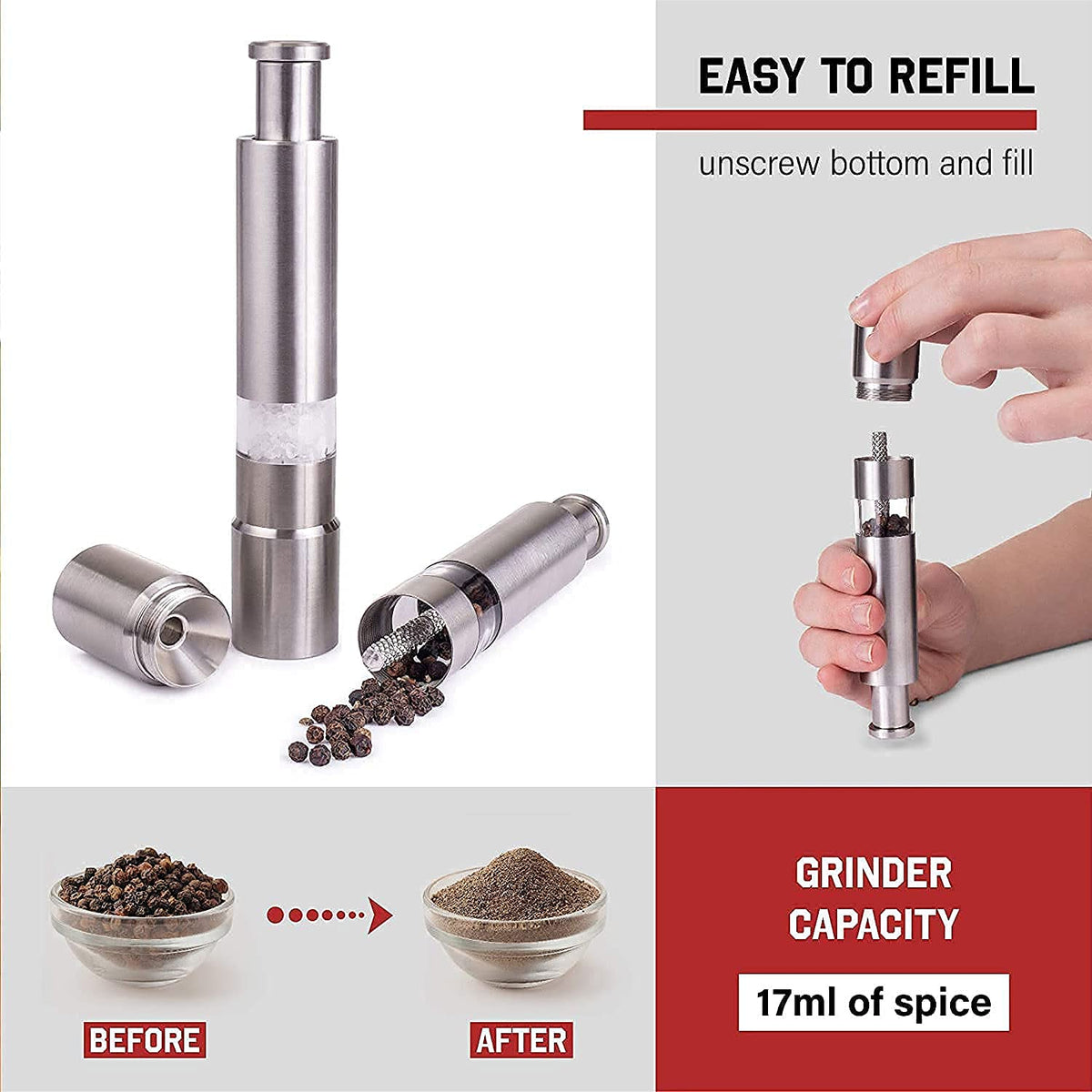 Thumb Press Grinder – Steel Salt & Pepper Mill – view 8