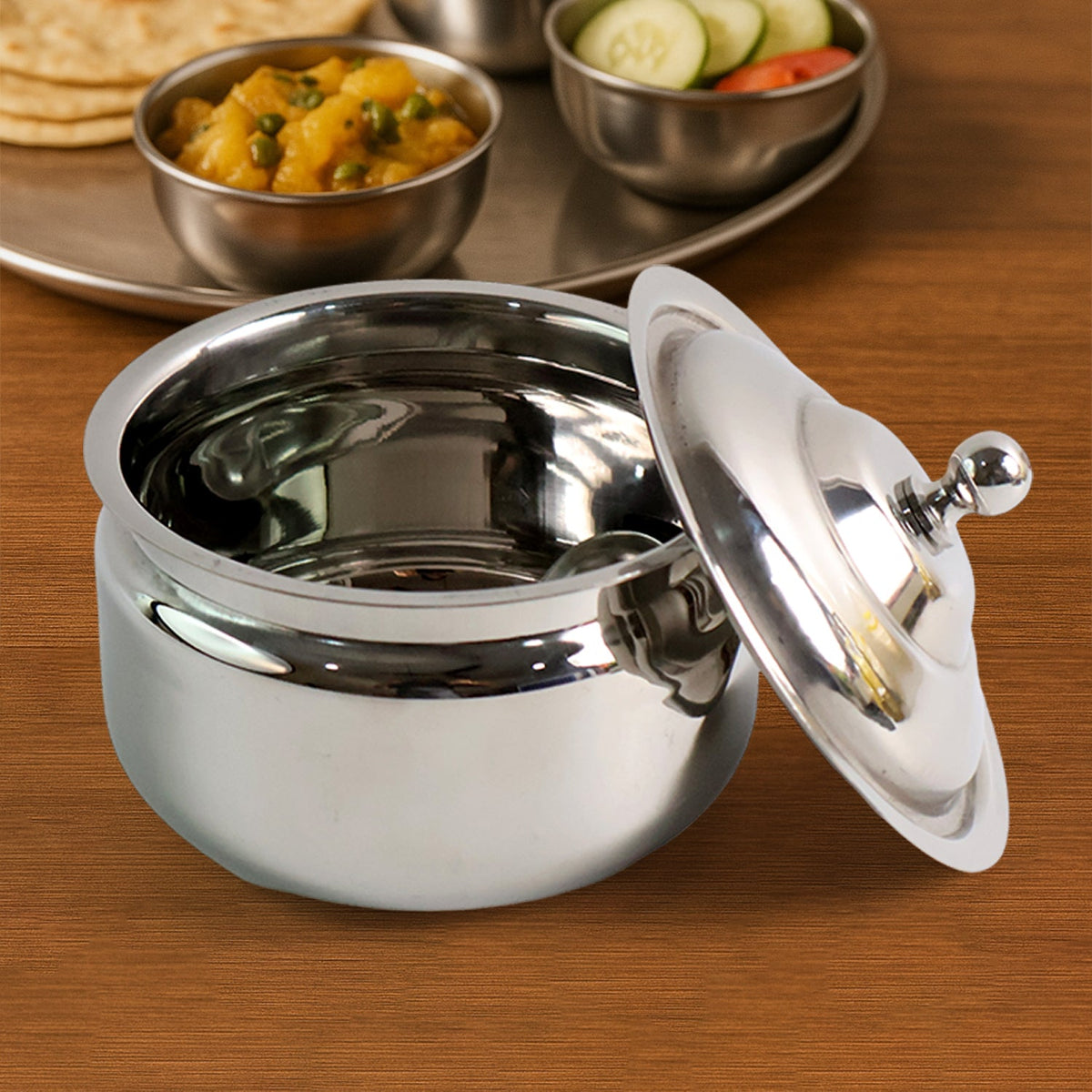 Stainless Steel Ghee Pot with Lid & Spoon – Mirror Finish – view 9