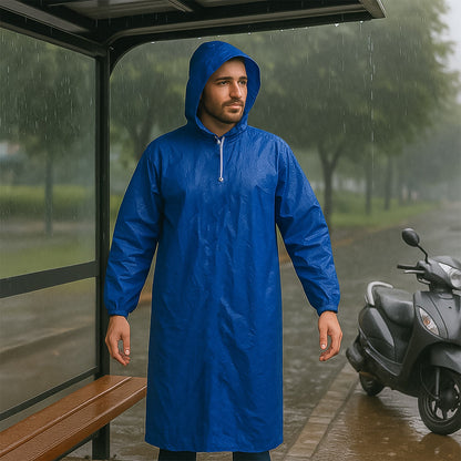 Waterproof Hooded Raincoat for Men Durable Lightweight Blue – detail view