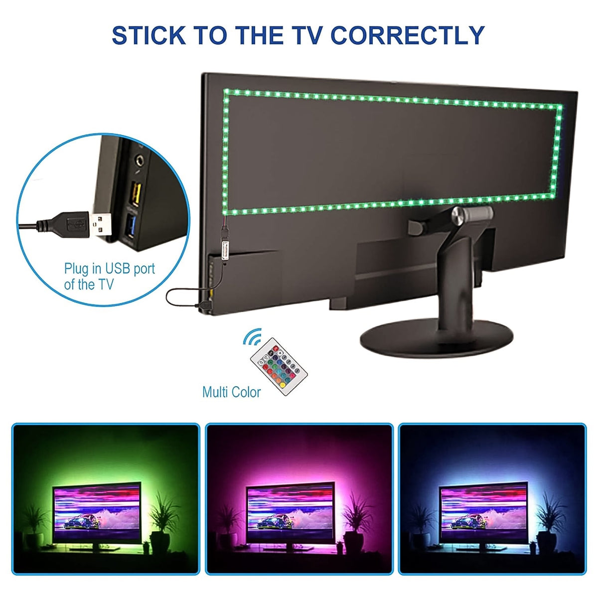 RGB LED Strip Lights – 3M Multi-Colour USB with Remote – view 6