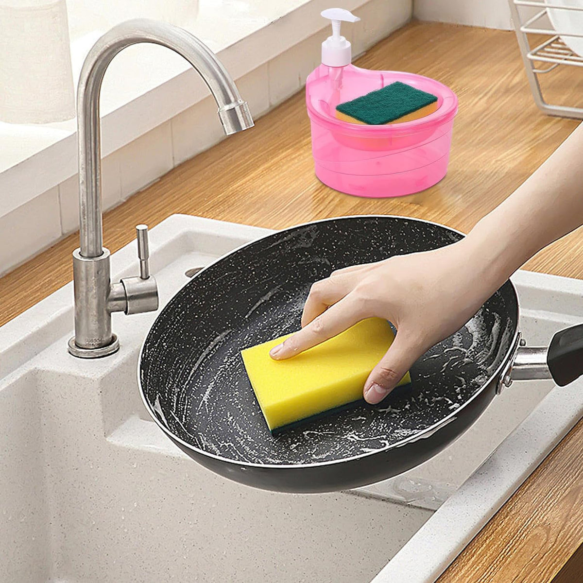 Soap Dispenser with Sponge Holder – 2-in-1 Kitchen Organizer