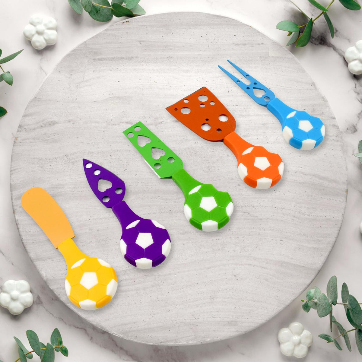 Cheese Knife set – Stainless Steel Football Theme (5 Pcs) – close-up
