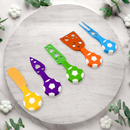 Cheese Knife set – Stainless Steel Football Theme (5 Pcs) – close-up