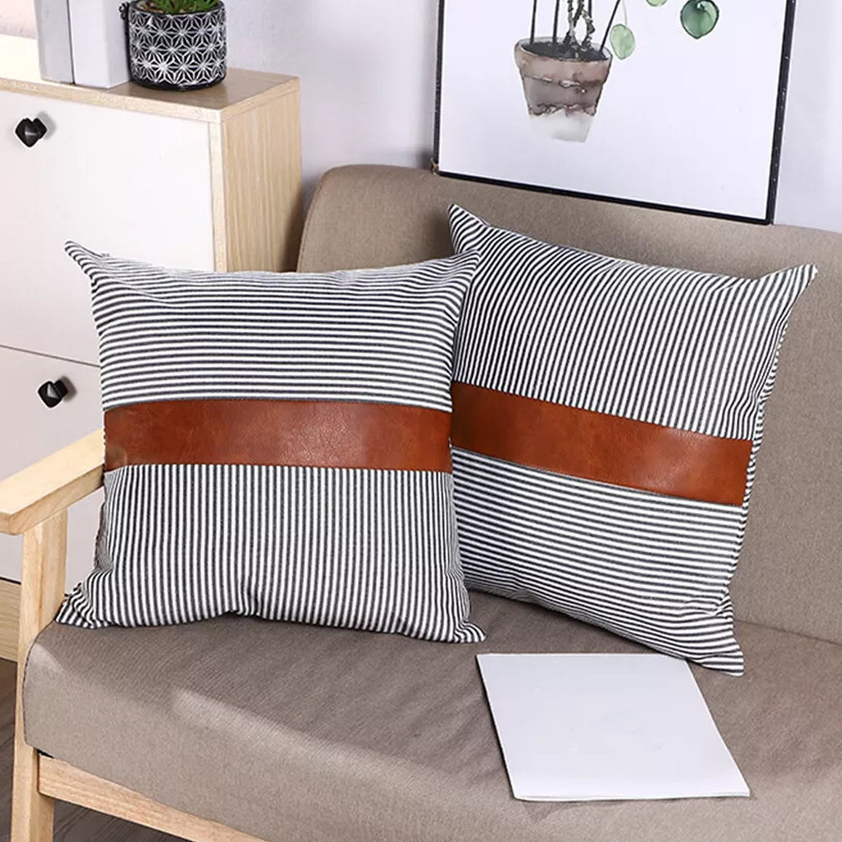 Leather & Cotton Pillow Covers – 20x20 inch (2-Pack) – side view