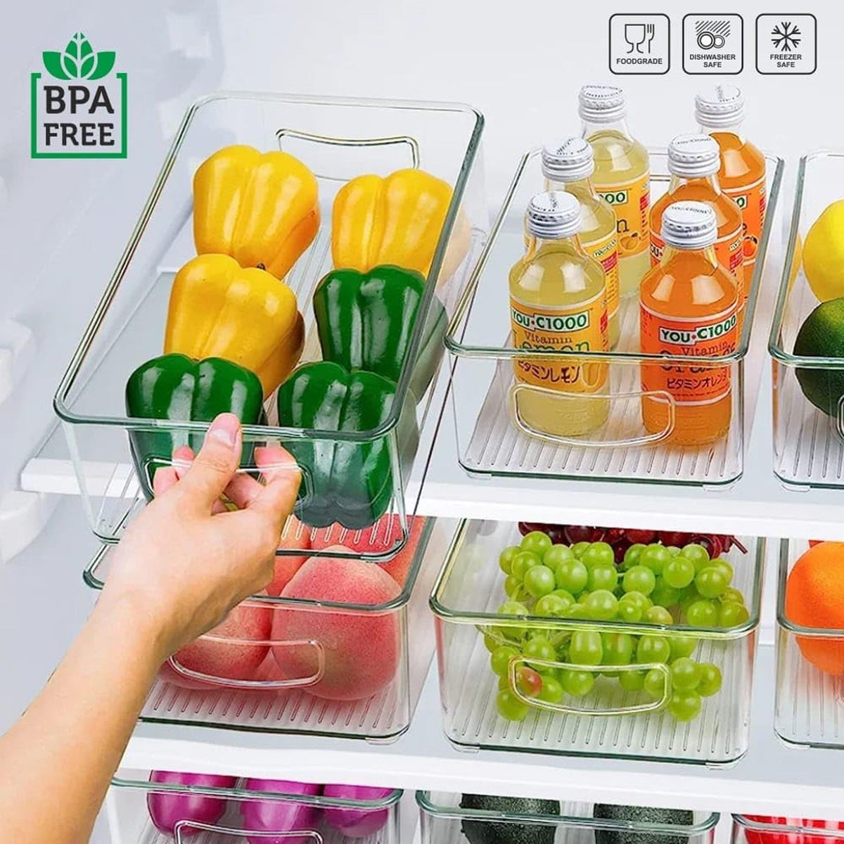 Refrigerator Organizer Bin – Clear Stackable with Handle – view 9