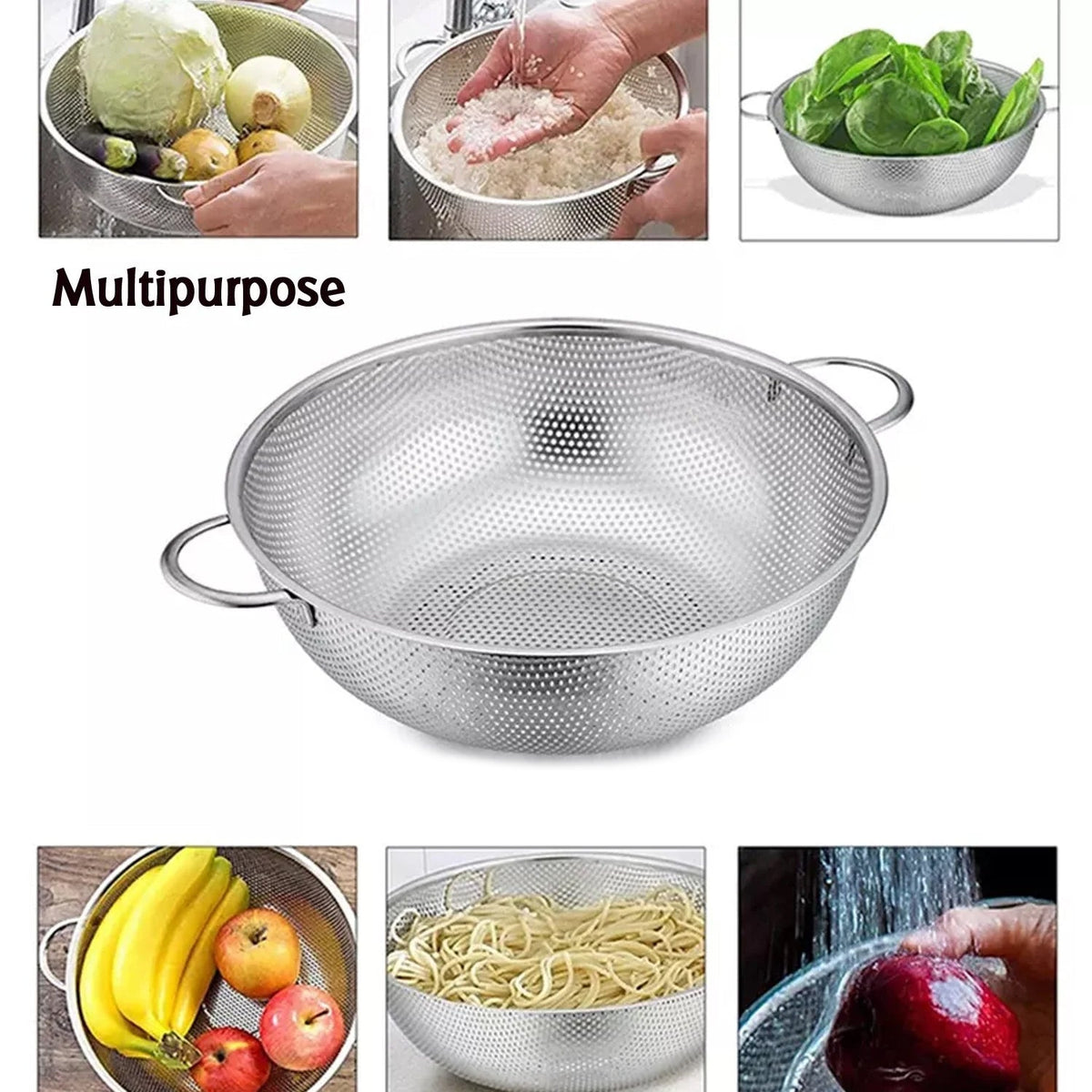 Stainless Steel Colander – Large Mesh Strainer for Kitchen – alternate view