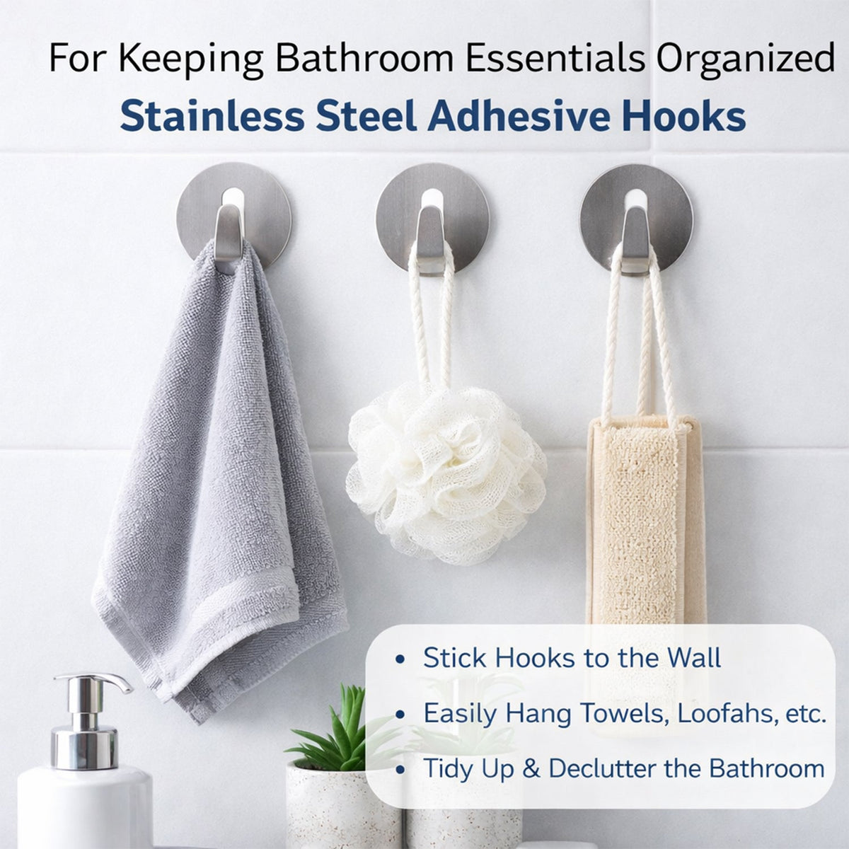 Stainless Steel Hooks – Waterproof Self-Adhesive – detail view