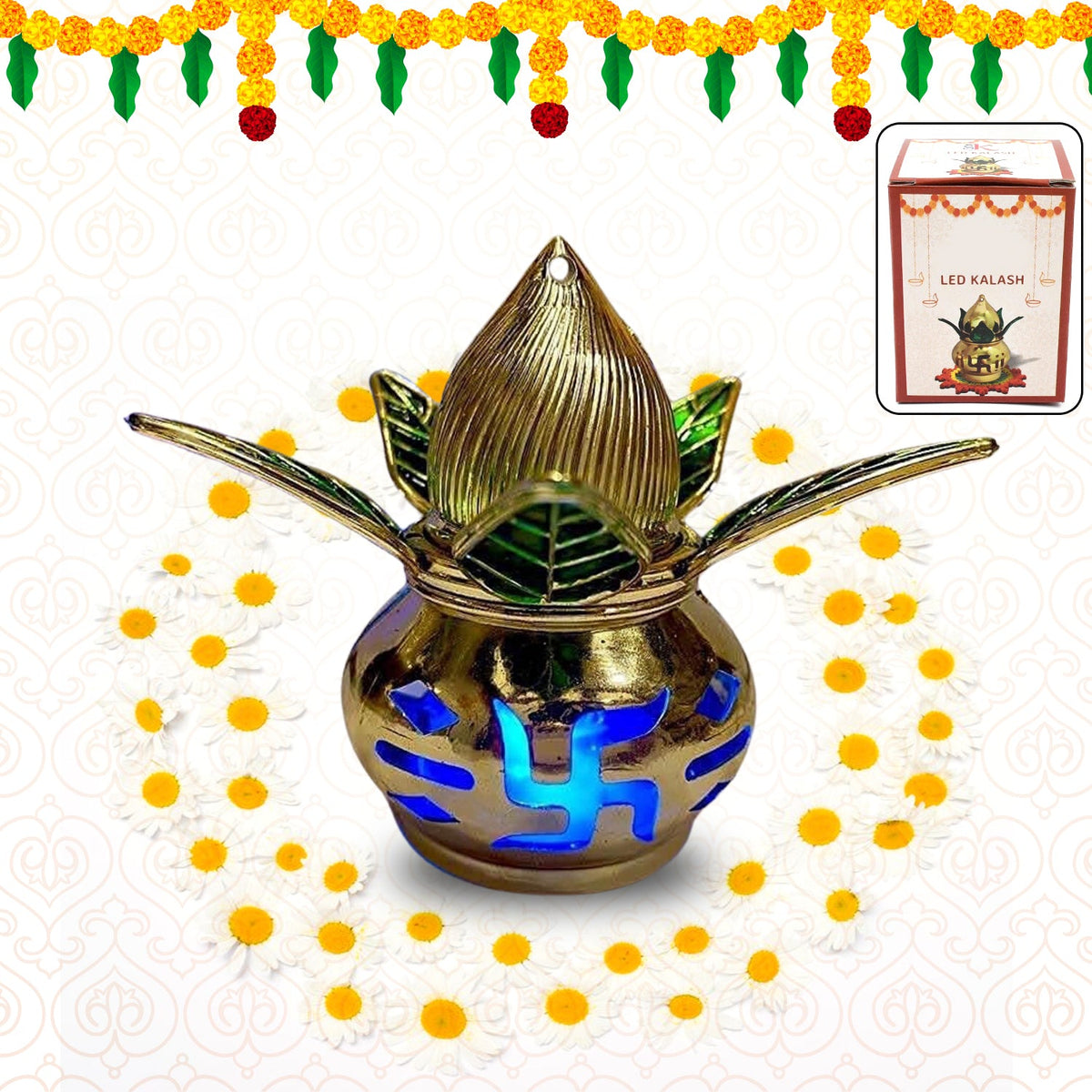 LED Kalash – Gold Plated, Multicolor Light for Pooja