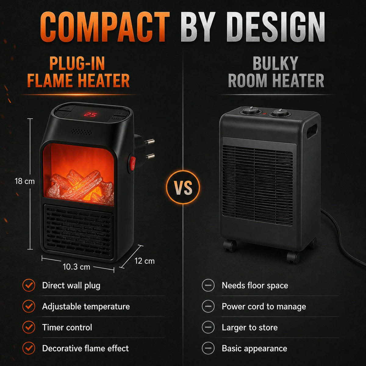Electric Fireplace Heater – Realistic LED Flame – view 13