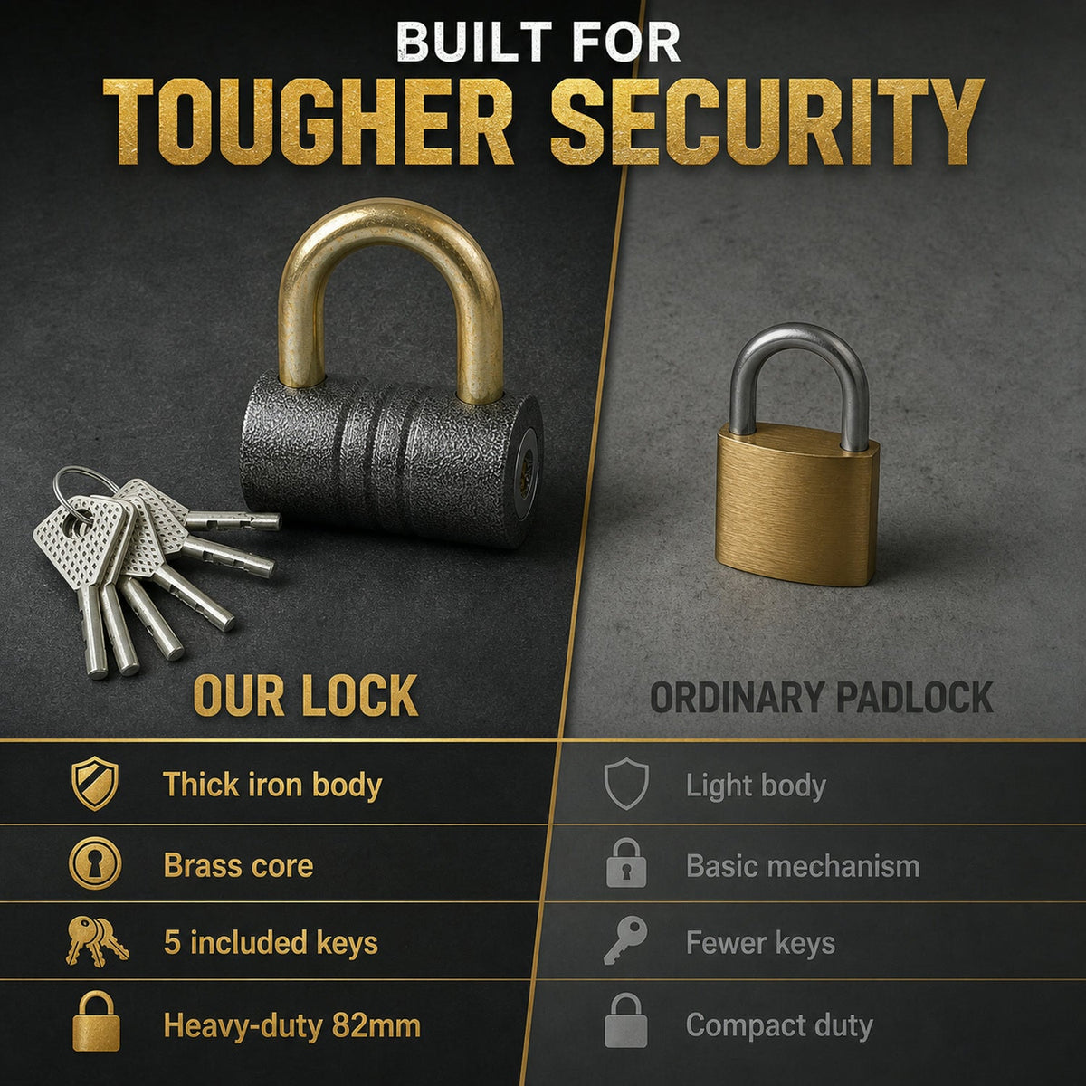 Iron Padlock – 82mm Heavy-Duty Brass Core – view 7