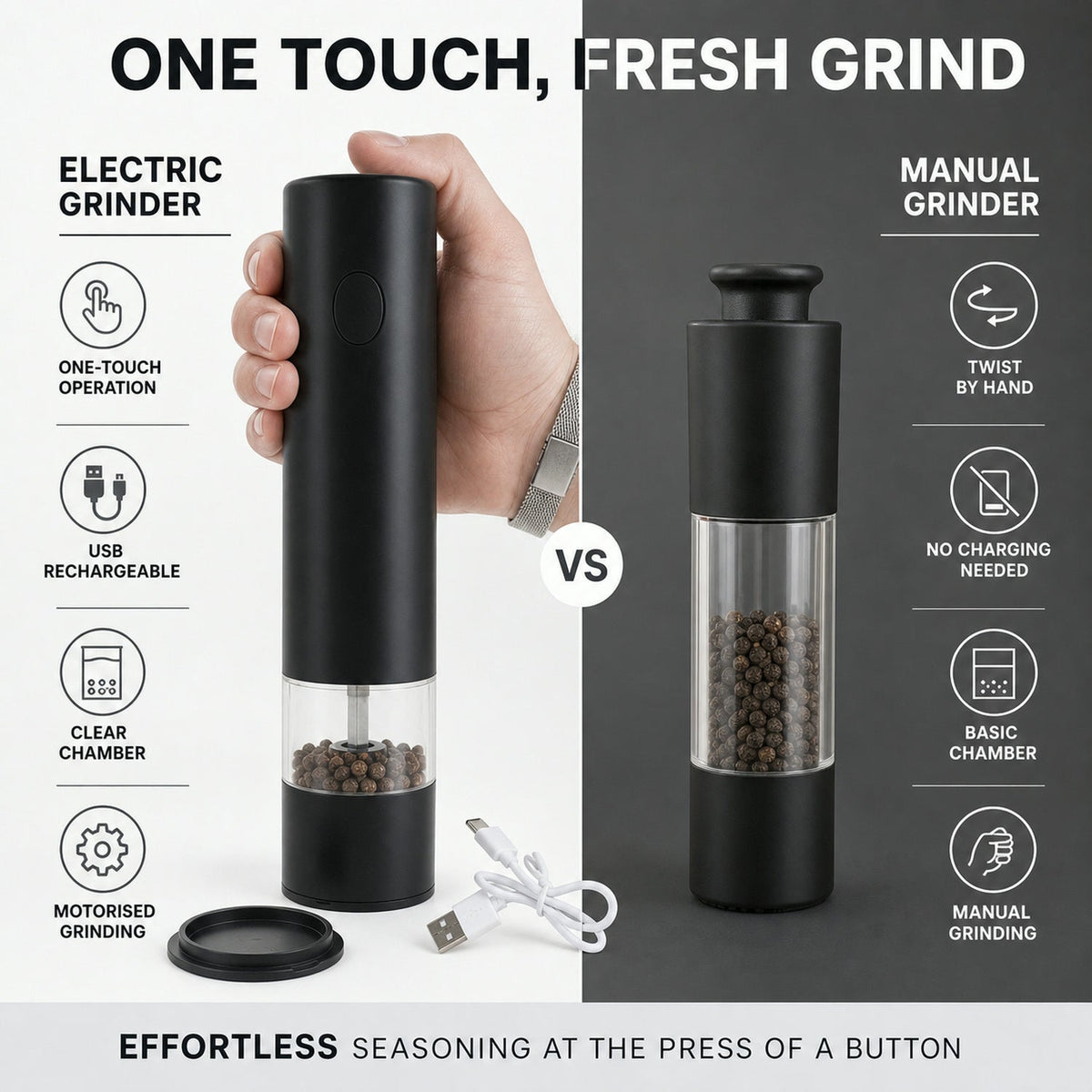Electric Pepper Grinder – USB Rechargeable & One Touch – view 8