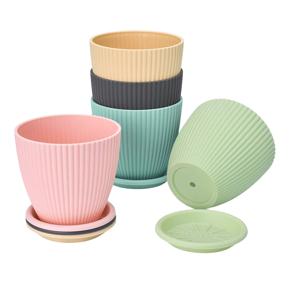 Plastic Flower Pot set – 5 Durable Planters with Trays – alternate view