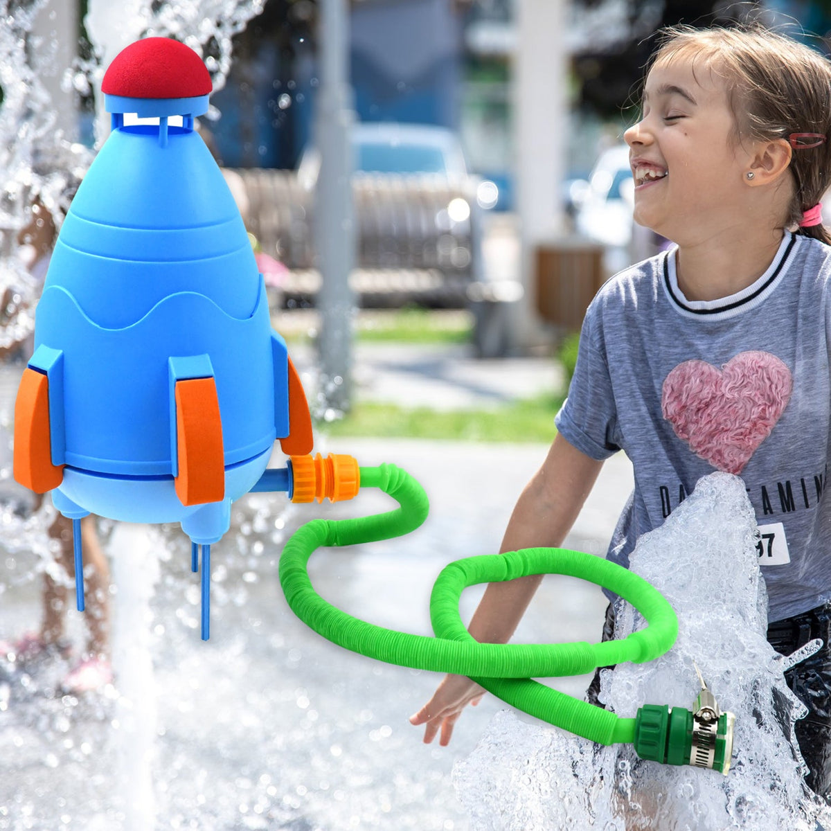 Water Rocket Sprinkler – 360° Rotating Fun for Kids – side view