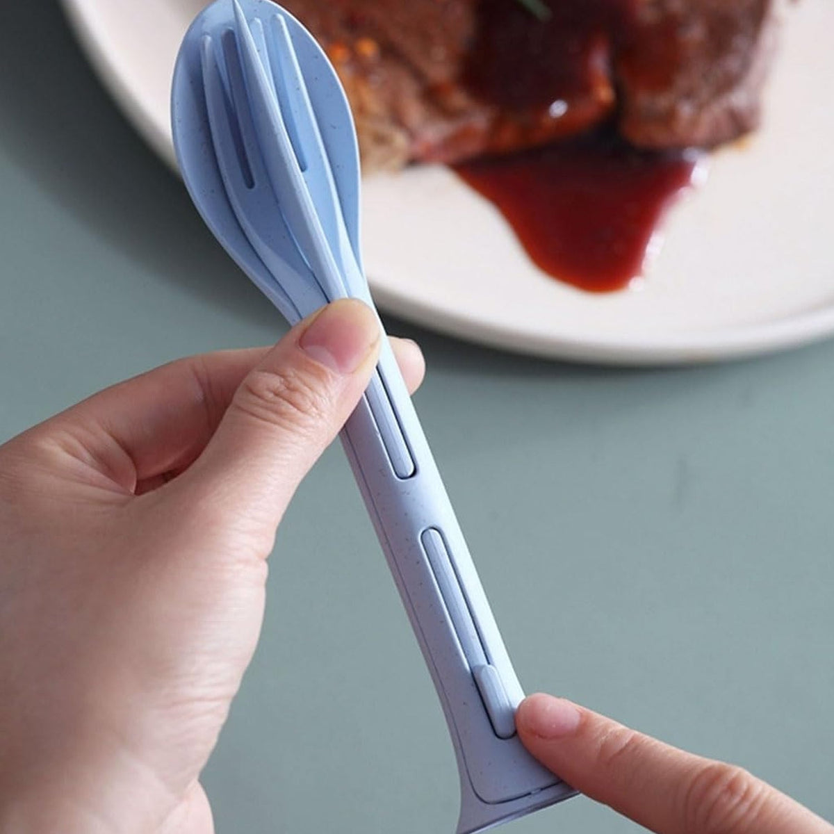Reusable Cutlery set – 3-in-1 Spoon Fork Knife – detail view