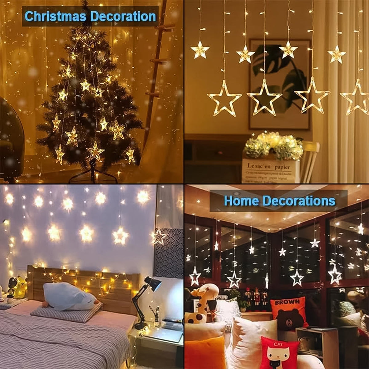LED Curtain Lights – 12 Star Warm White for Home & Diwali – alternate view