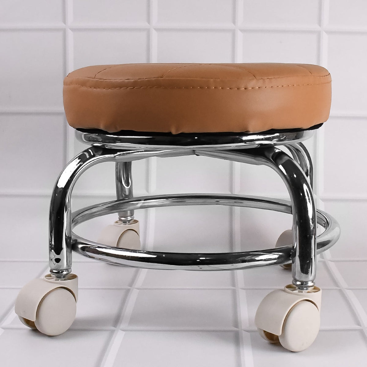 Rolling Stool with Steel Base & Cushioned Seat – Indo Glow – view 6