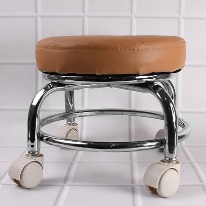 Rolling Stool with Steel Base & Cushioned Seat – Indo Glow – view 6