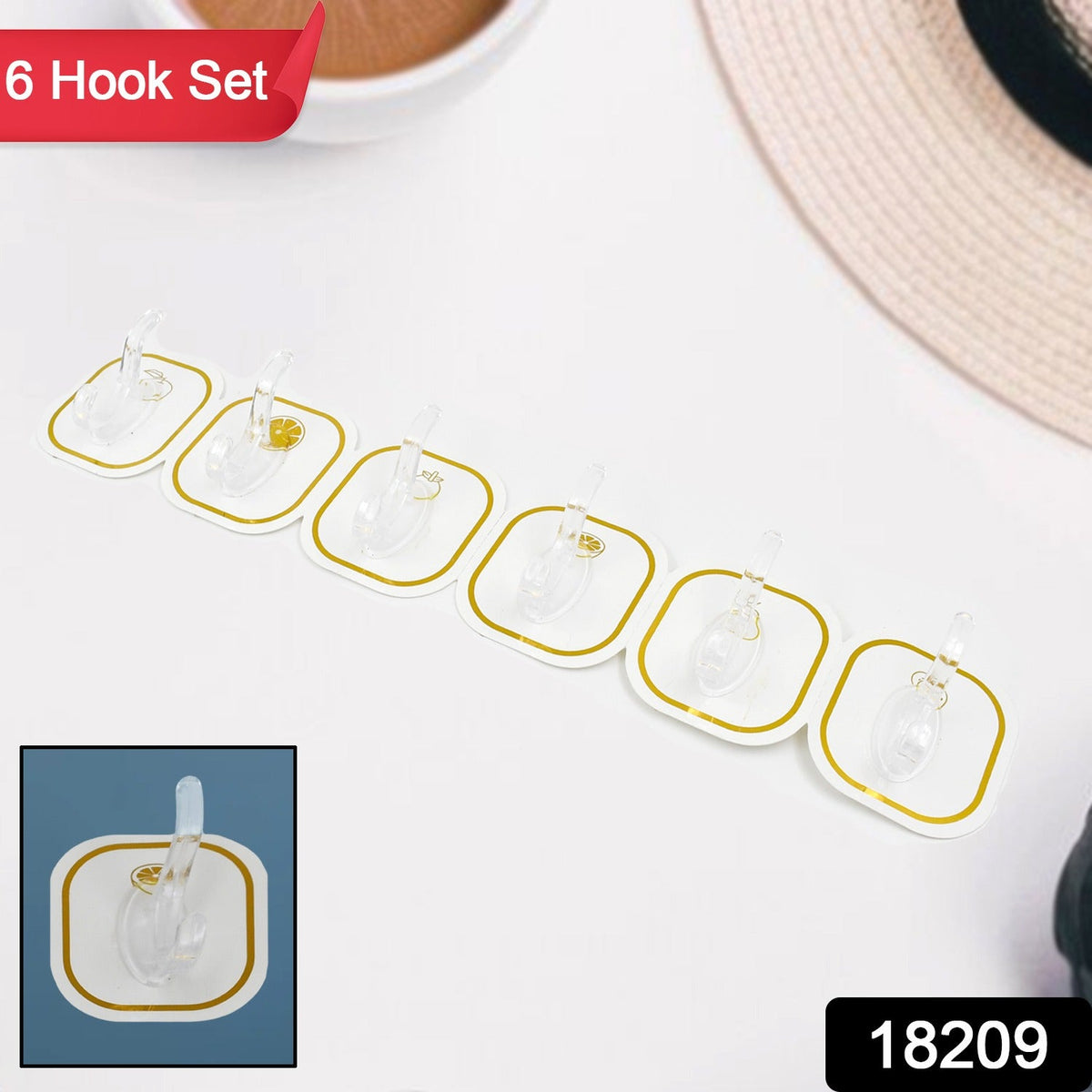 Transparent Adhesive Hooks (6 Pcs) – Strong & Reusable – side view