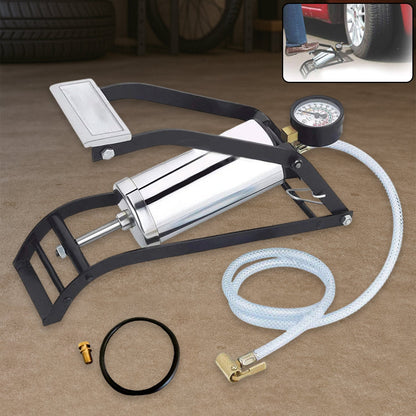 Steel Foot Pump – Heavy Duty Car & Bike Tire Inflator – close-up