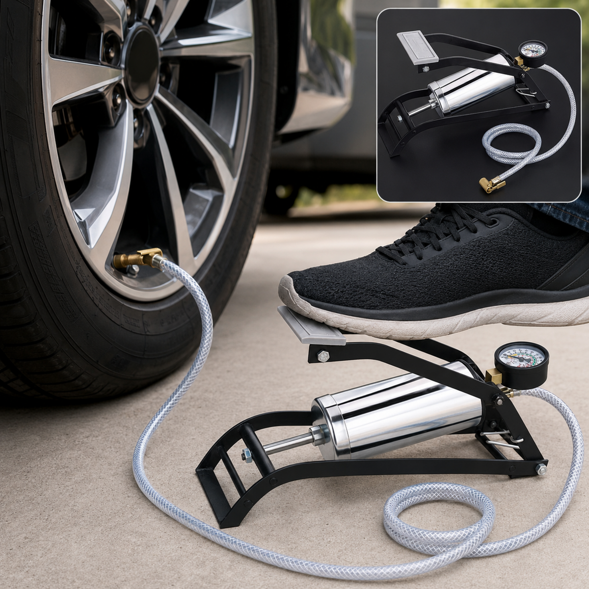 Steel Foot Pump – Heavy Duty Car & Bike Tire Inflator