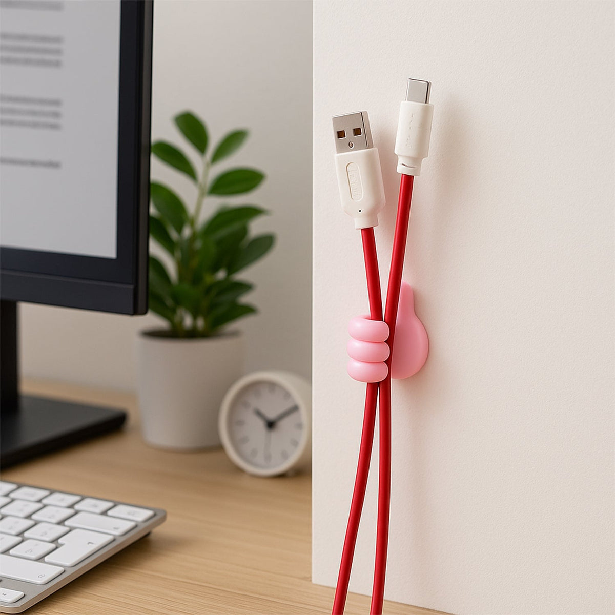 Hand-Shaped Wall Clip Holder – Pink Silicone Cable Organizer – detail view