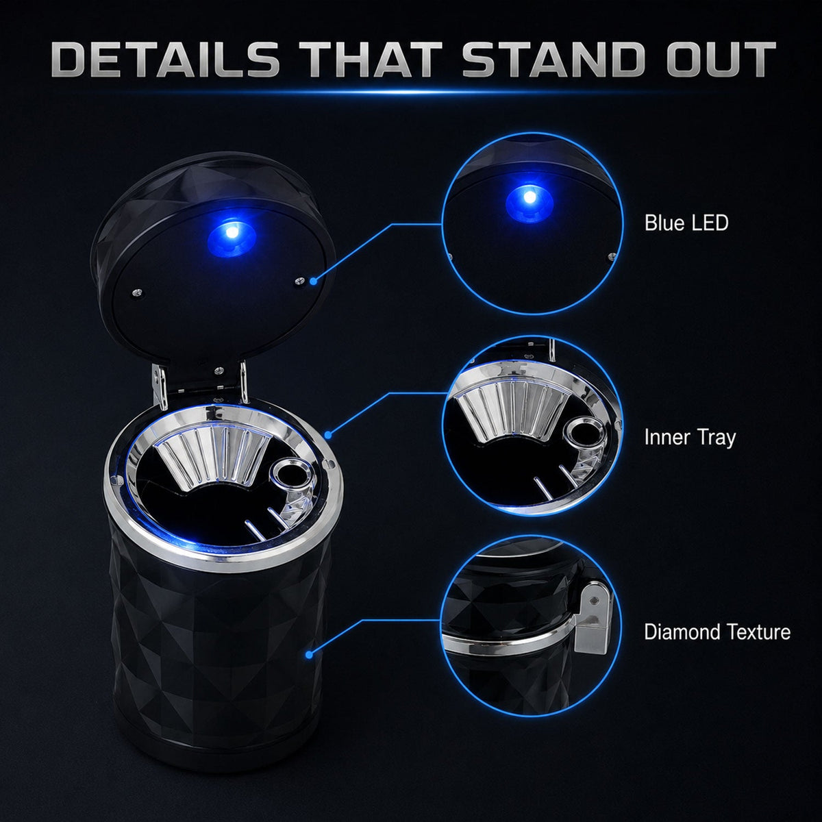 Car Cupholder Ashtray – LED Light, Lid & Portable Bin – view 9